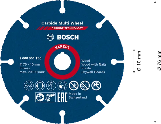 قرص القطع متعدد المواد من الكربيد Bosch EXPERT مقاس 76 × 10 مم.