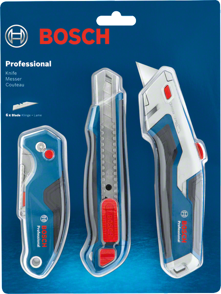 مجموعة سكاكين Bosch مكونة من 3 قطع، شفرات متعددة الاستخدامات وقابلة للفك.