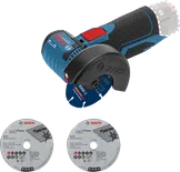 ماكينة صنفرة زاوية لاسلكية Bosch GWS 12V-76 مع أقراص القطع.
