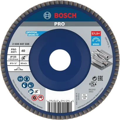 قرص الصنفرة Bosch PRO X571 مقاس 125 مم G40 لطحن المعادن بسرعة.