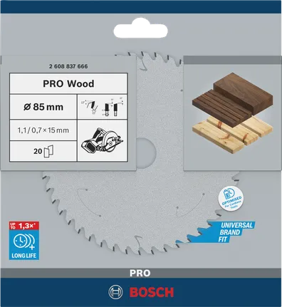 شفرة المنشار الدائرية Bosch PRO Wood مقاس 85×1.1×15 مم.
