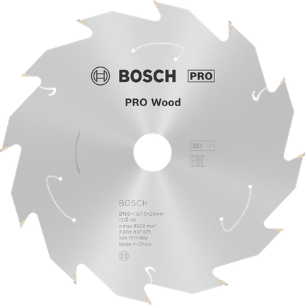 شفرة المنشار الدائري اللاسلكي Bosch PRO Wood، 160 مم T12.