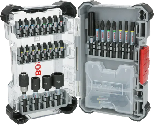 مجموعة مفكات البراغي Bosch PRO Impact Bits مكونة من 33 قطعة مع ترميز الألوان.