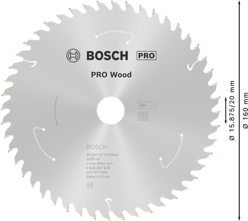 شفرة المنشار الدائري اللاسلكي Bosch PRO Wood، 160 مم T48.
