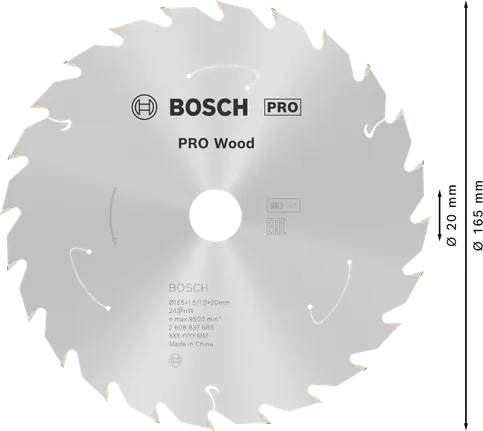 شفرة المنشار الدائري Bosch PRO Wood مقاس 165 مم T24 للمناشير اللاسلكية.