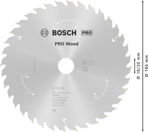 شفرة المنشار الدائرية Bosch PRO Wood مقاس 165 مم 36 سنًا.