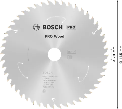 شفرة المنشار الدائرية Bosch PRO Wood مقاس 165 مم 48 سنًا.