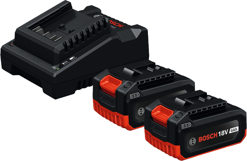 مجموعة Bosch للمبتدئين مع شاحن GAL 18V-40 وبطاريتين 18V 4Ah.