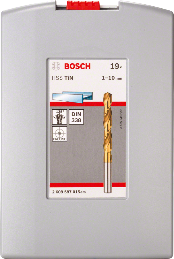 Bosch 19-piece HSS-TiN metal drill bit set 1-10 mm.