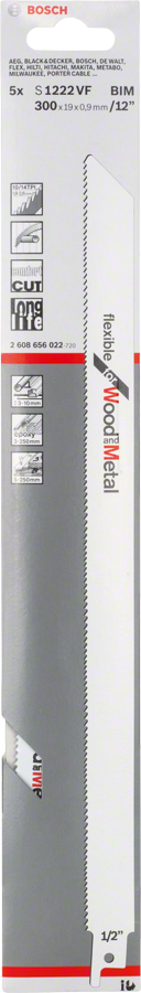 Bosch S 1222 VF sabre saw blade for wood and metal.