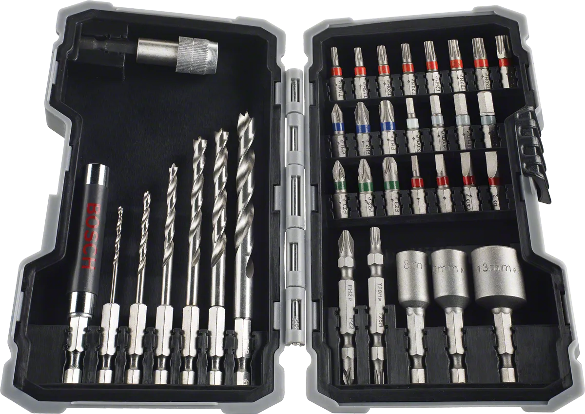 Bosch 35-piece HSS drill and screwdriver bit set in case.