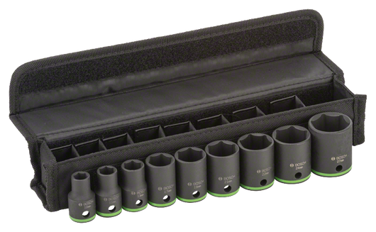 Bosch 9-piece socket set 10-27 mm in case.