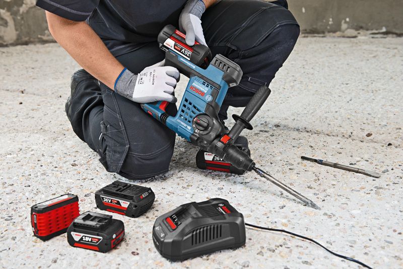 Cordless drill with batteries.