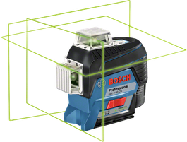 Bosch GLL 3-80 CG laser leveling tool with green lines.