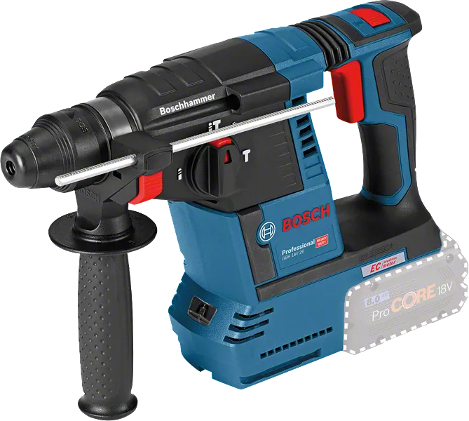 Bosch GBH 18V-26 rotary hammer with side handle.