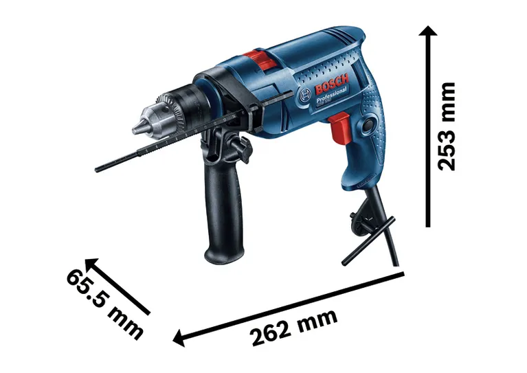 Bosch GSB 1300 impact drill with side handle.