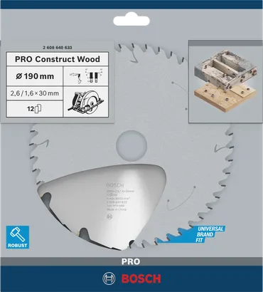Bosch PRO Construct Wood 190×30 mm circular saw blade.