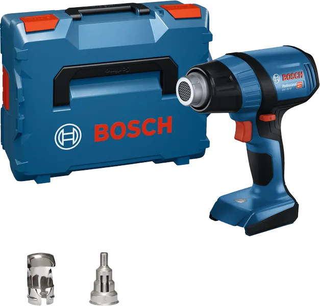 Bosch GHG 18V-50 cordless heat gun with accessories.