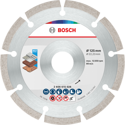 Bosch Multi Material Diamond Cutting Disc 125 mm for various surfaces.