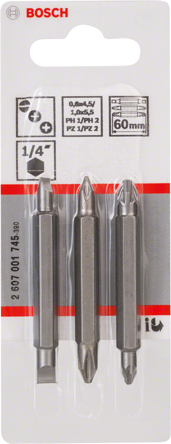 Juego de puntas de destornillador de doble extremo Bosch de 60 mm.
