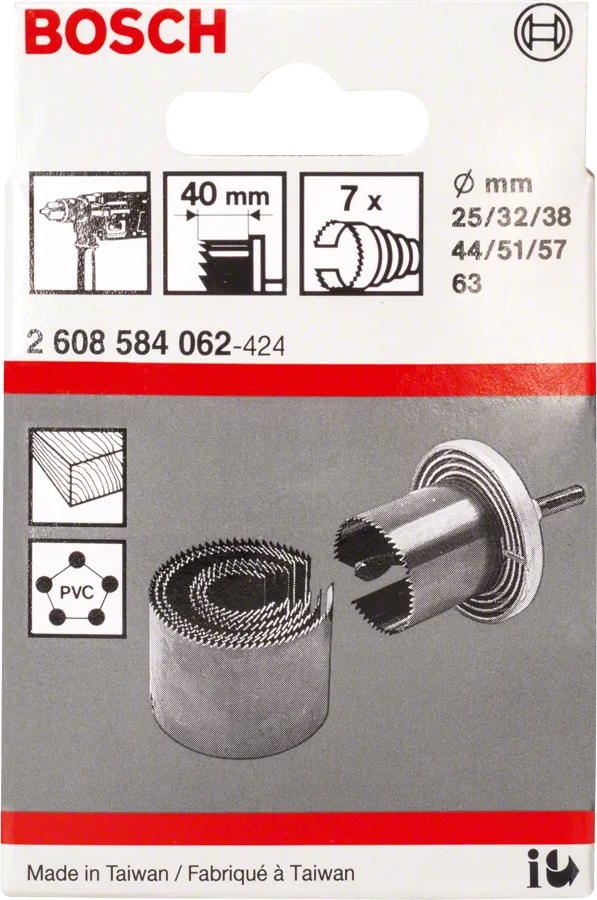 Juego de brocas perforadoras Bosch de 7 piezas, 25–67 mm.