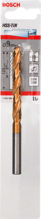 Broca metálica Bosch HSS-TiN de 9 mm para perforaciones de precisión.