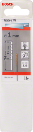 Broca para metal Bosch HSS-TiN de 1 mm DIN 338.