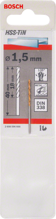 Broca para metal Bosch HSS-TiN de 1,5 mm DIN 338.