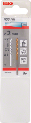 Broca para metal Bosch HSS-TiN de 2 mm DIN 338.