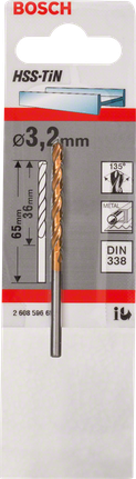 Broca para metal Bosch HSS-TiN de 3,2 mm DIN 338.