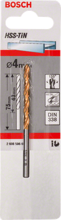 Broca metálica Bosch HSS-TiN de 4 mm para DIN 338.