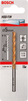 Broca para metal Bosch HSS-TiN de 5 mm, DIN 338.