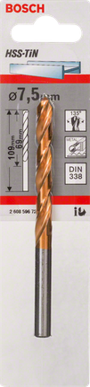 Broca para metal Bosch HSS-TiN de 7,5 mm DIN 338.