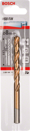 Broca para metal Bosch HSS-TiN de 8 mm, DIN 338.