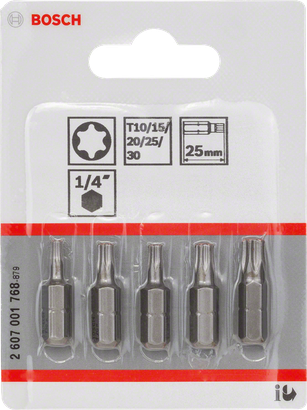 Juego de 5 puntas de destornillador Torx de Bosch.