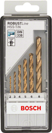 Juego de 6 brocas para metal HSS-TiN de Bosch , de 2 a 8 mm.