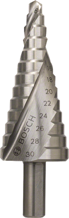 3 brocas escalonadas de 4-12/20/32 mm + broca helicoidal de 4 mm, acero  inoxidable HSS