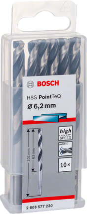Paquete de brocas Bosch HSS PointTeQ de 6,2 mm.