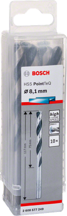 Paquete de brocas Bosch HSS PointTeQ de 8,1 mm.