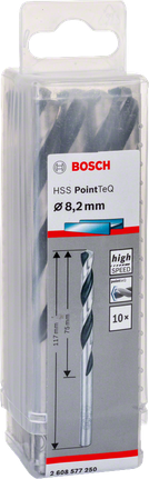 Paquete de brocas helicoidales Bosch HSS PointTeQ de 8,2 mm.