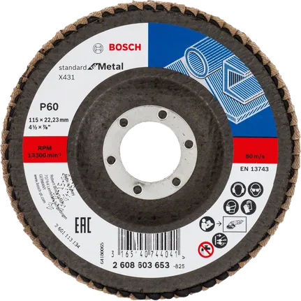 Disco de láminas Bosch X431 de 115 mm y grano 60 para metal.
