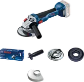 Amoladora angular Bosch GWS 18V-10 con accesorios.