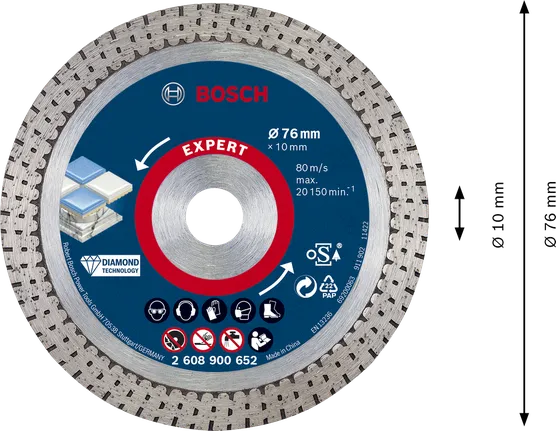 Disco de corte de diamante Bosch EXPERT HardCeramic de 76 mm.