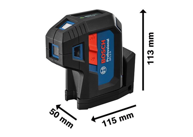 Láser de punto Bosch GPL 5 G, compacto, con una altura de 113 mm.