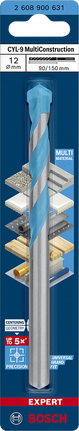 Broca Bosch EXPERT CYL-9 MultiConstruction de 12 mm para uso en diversos materiales.