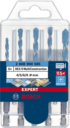 Juego de brocas Bosch EXPERT HEX-9 MultiConstruction de 5 piezas.