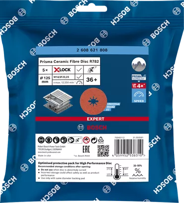 Disco de fibra Bosch R782 Prisma X-LOCK 125 mm 36+ paquete de 5.