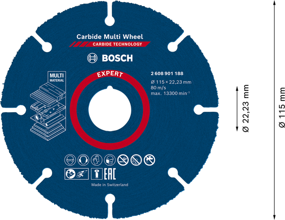 Disco de corte de carburo Bosch EXPERT Multi Material, 115 mm.