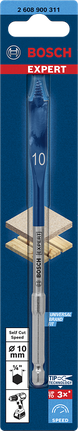 Broca de pala autoajustable Bosch EXPERT de 10 mm para taladrar madera rápidamente.
