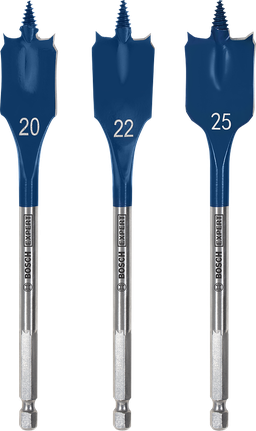 Juego de brocas planas Bosch EXPERT Self Cut Speed ​​de 20, 22 y 25 mm.